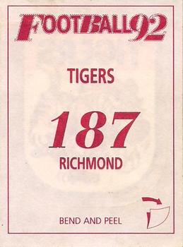 1992 Select AFL Stickers #187 Richmond Tigers Back